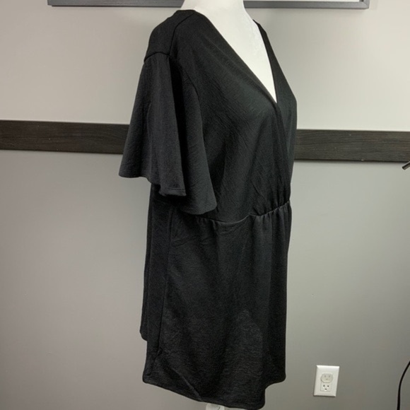 LOANNA woman’s blouse black short circular cap sleeve surplice neck plus size - Picture 4 of 13